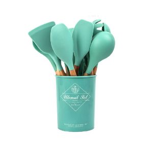 12pc Kitchen Utensil Set - Turquoise with Wooden Handles