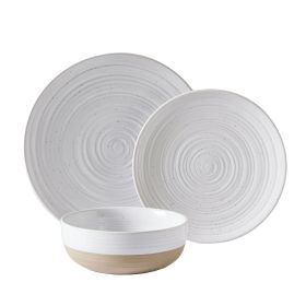 12-Piece Stoneware Dinnerware Set – White & Natural Clay