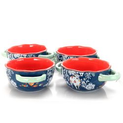 Urban Market Life on the Farm 4pc Ceramic Soup Bowl Set with Handles