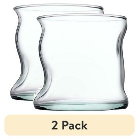 Set of 2 Green Wavy Old-Fashioned Glasses – 11.5 oz