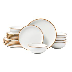 Scratch Resistant Ceramic Dinnerware Set, White with Gold Rim