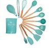 12pc Kitchen Utensil Set - Turquoise with Wooden Handles