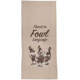 FLUENT IN FOWL LANGUAGE EMBROIDERED DISHTOWEL
