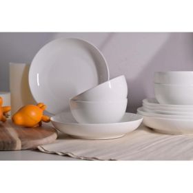 Setaria 12-Piece Ivory White Bone China Dinnerware Set (Option: Ivory White)